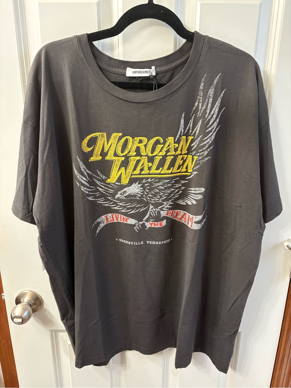 New! Daydreamer Morgan Wallen Gray Graphic Tee - Yellow Logo
